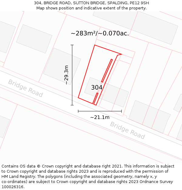 304, BRIDGE ROAD, SUTTON BRIDGE, SPALDING, PE12 9SH: Plot and title map