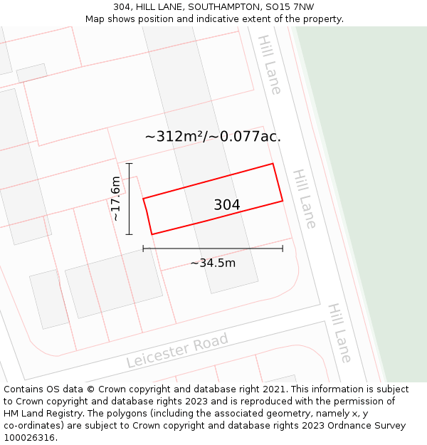 304, HILL LANE, SOUTHAMPTON, SO15 7NW: Plot and title map