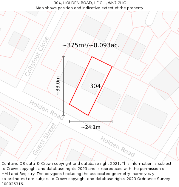 304, HOLDEN ROAD, LEIGH, WN7 2HG: Plot and title map