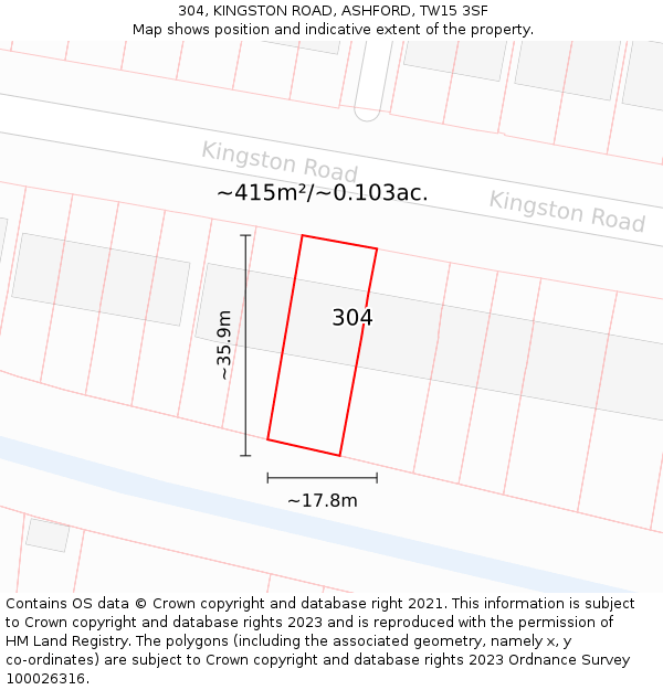 304, KINGSTON ROAD, ASHFORD, TW15 3SF: Plot and title map