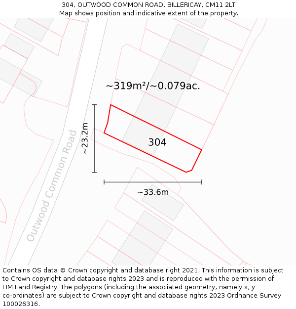 304, OUTWOOD COMMON ROAD, BILLERICAY, CM11 2LT: Plot and title map