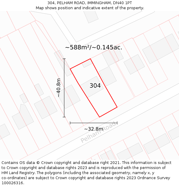 304, PELHAM ROAD, IMMINGHAM, DN40 1PT: Plot and title map