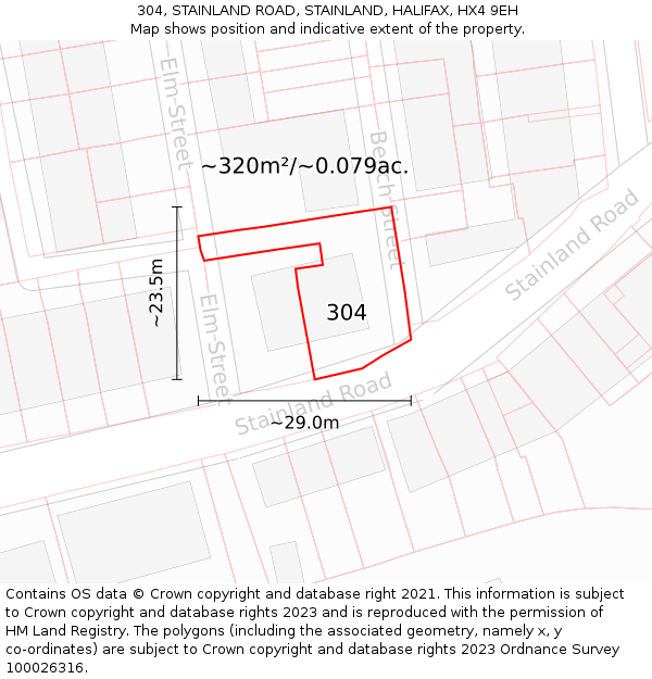 304, STAINLAND ROAD, STAINLAND, HALIFAX, HX4 9EH: Plot and title map