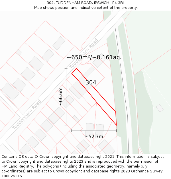 304, TUDDENHAM ROAD, IPSWICH, IP4 3BL: Plot and title map