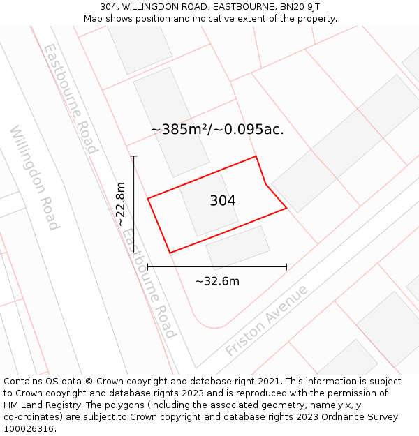 304, WILLINGDON ROAD, EASTBOURNE, BN20 9JT: Plot and title map