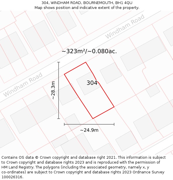 304, WINDHAM ROAD, BOURNEMOUTH, BH1 4QU: Plot and title map