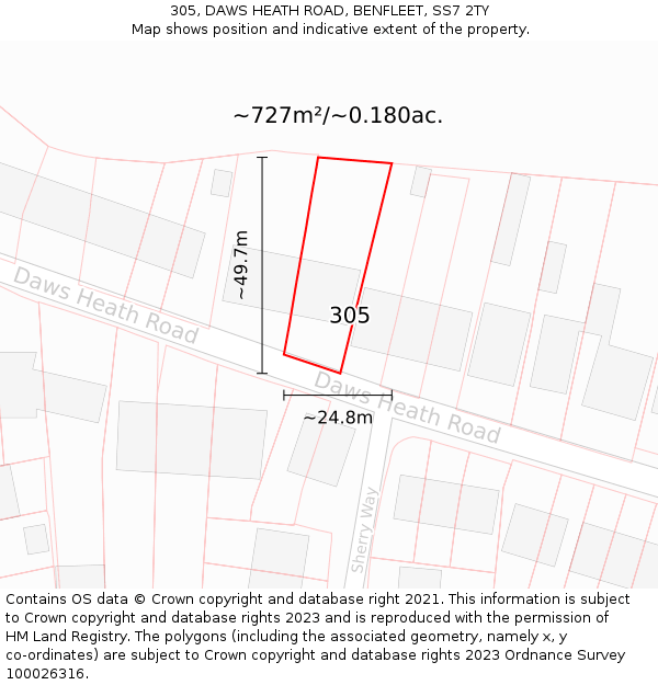 305, DAWS HEATH ROAD, BENFLEET, SS7 2TY: Plot and title map