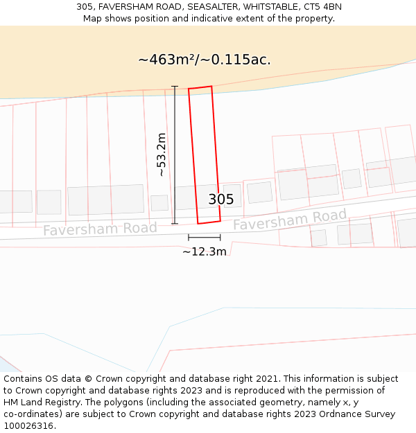 305, FAVERSHAM ROAD, SEASALTER, WHITSTABLE, CT5 4BN: Plot and title map