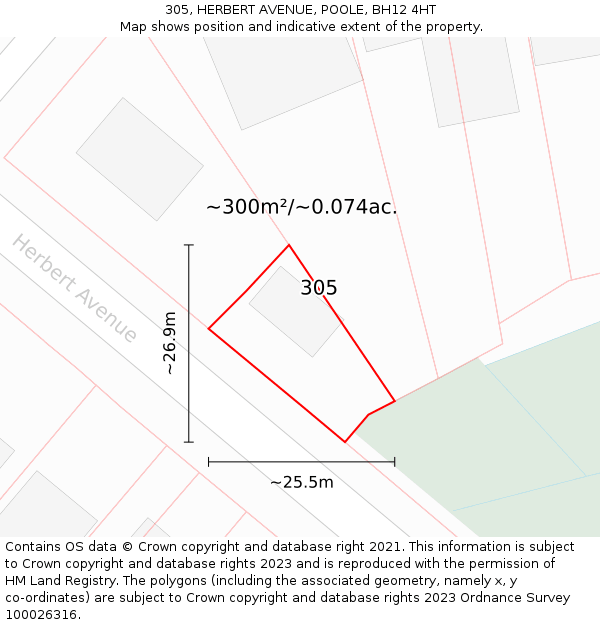 305, HERBERT AVENUE, POOLE, BH12 4HT: Plot and title map