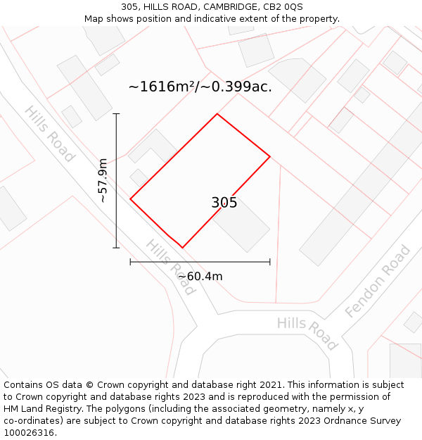 305, HILLS ROAD, CAMBRIDGE, CB2 0QS: Plot and title map