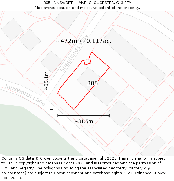 305, INNSWORTH LANE, GLOUCESTER, GL3 1EY: Plot and title map