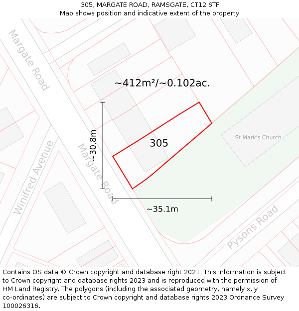 305, MARGATE ROAD, RAMSGATE, CT12 6TF: Plot and title map