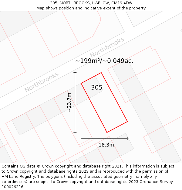 305, NORTHBROOKS, HARLOW, CM19 4DW: Plot and title map