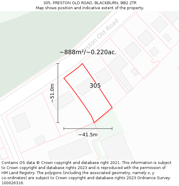 305, PRESTON OLD ROAD, BLACKBURN, BB2 2TR: Plot and title map