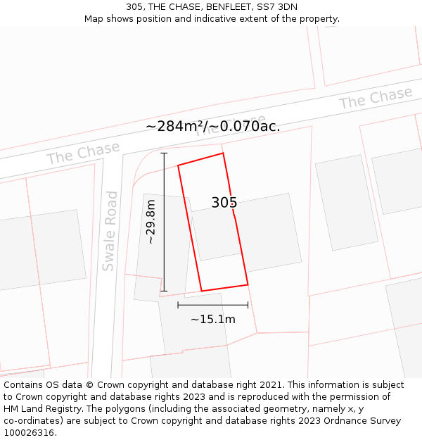 305, THE CHASE, BENFLEET, SS7 3DN: Plot and title map