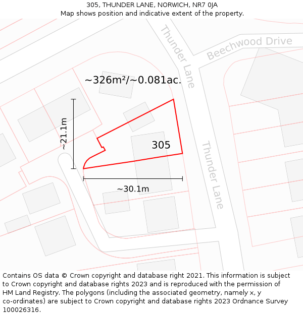 305, THUNDER LANE, NORWICH, NR7 0JA: Plot and title map