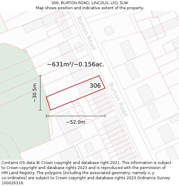 306, BURTON ROAD, LINCOLN, LN1 3UW: Plot and title map