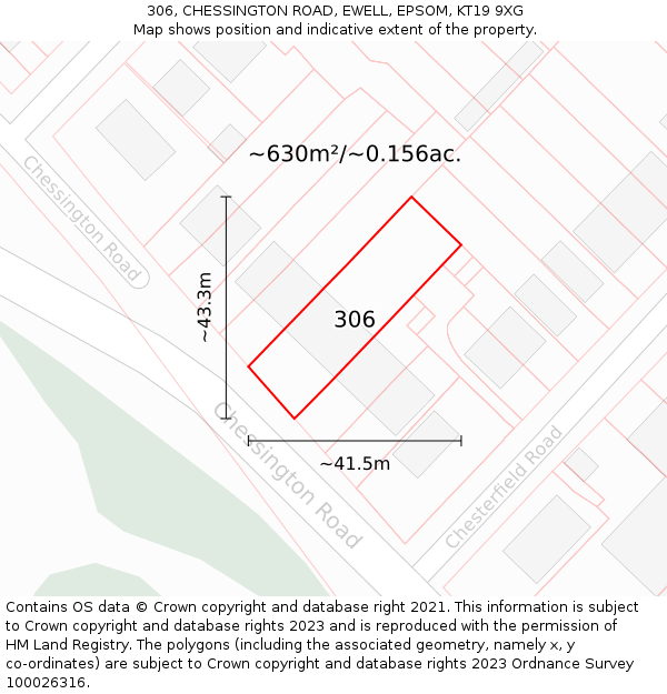 306, CHESSINGTON ROAD, EWELL, EPSOM, KT19 9XG: Plot and title map