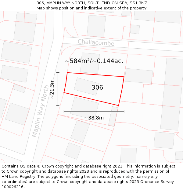 306, MAPLIN WAY NORTH, SOUTHEND-ON-SEA, SS1 3NZ: Plot and title map