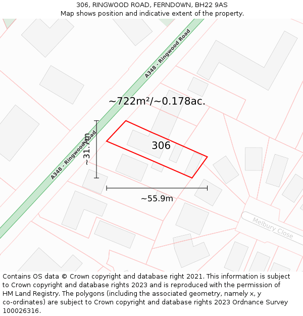 306, RINGWOOD ROAD, FERNDOWN, BH22 9AS: Plot and title map
