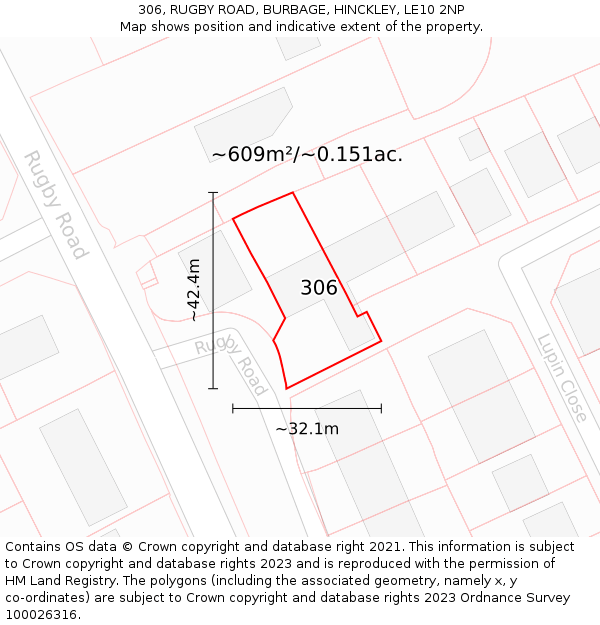 306, RUGBY ROAD, BURBAGE, HINCKLEY, LE10 2NP: Plot and title map