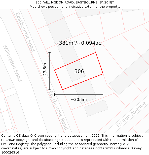 306, WILLINGDON ROAD, EASTBOURNE, BN20 9JT: Plot and title map