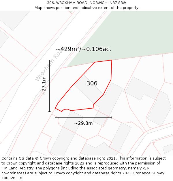 306, WROXHAM ROAD, NORWICH, NR7 8RW: Plot and title map