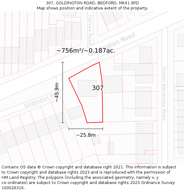 307, GOLDINGTON ROAD, BEDFORD, MK41 9PD: Plot and title map