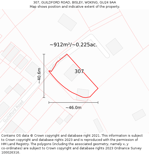 307, GUILDFORD ROAD, BISLEY, WOKING, GU24 9AA: Plot and title map