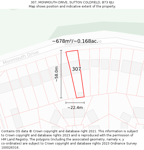 307, MONMOUTH DRIVE, SUTTON COLDFIELD, B73 6JU: Plot and title map