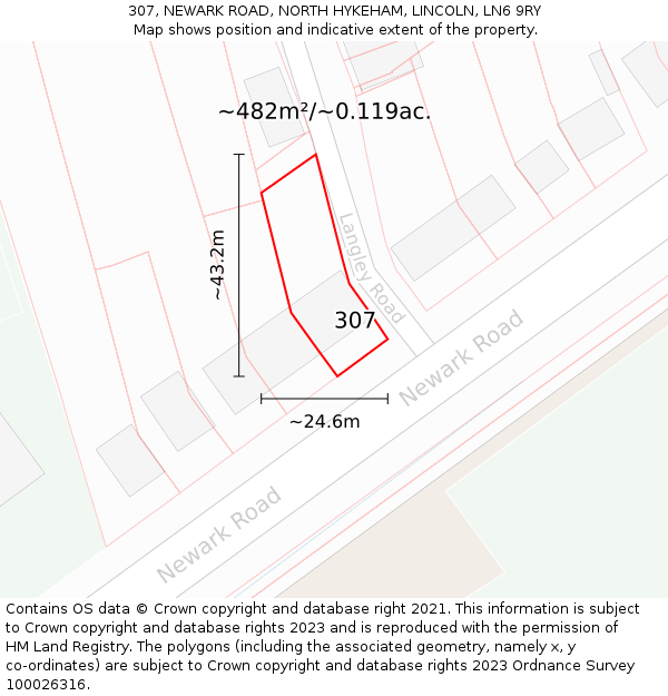 307, NEWARK ROAD, NORTH HYKEHAM, LINCOLN, LN6 9RY: Plot and title map