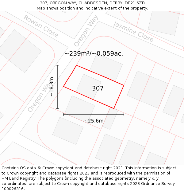 307, OREGON WAY, CHADDESDEN, DERBY, DE21 6ZB: Plot and title map