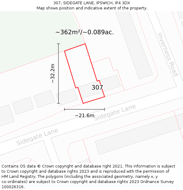 307, SIDEGATE LANE, IPSWICH, IP4 3DX: Plot and title map