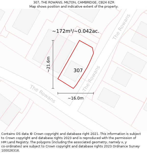 307, THE ROWANS, MILTON, CAMBRIDGE, CB24 6ZR: Plot and title map