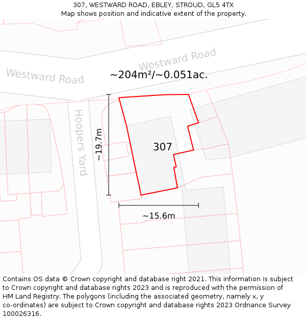 307, WESTWARD ROAD, EBLEY, STROUD, GL5 4TX: Plot and title map