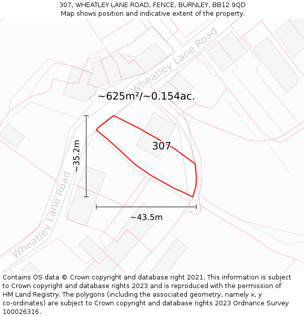 307, WHEATLEY LANE ROAD, FENCE, BURNLEY, BB12 9QD: Plot and title map
