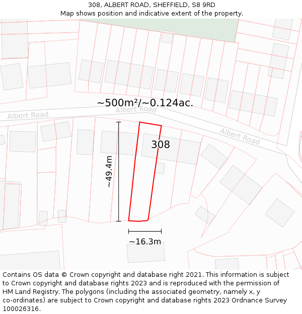308, ALBERT ROAD, SHEFFIELD, S8 9RD: Plot and title map