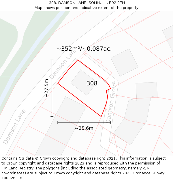 308, DAMSON LANE, SOLIHULL, B92 9EH: Plot and title map