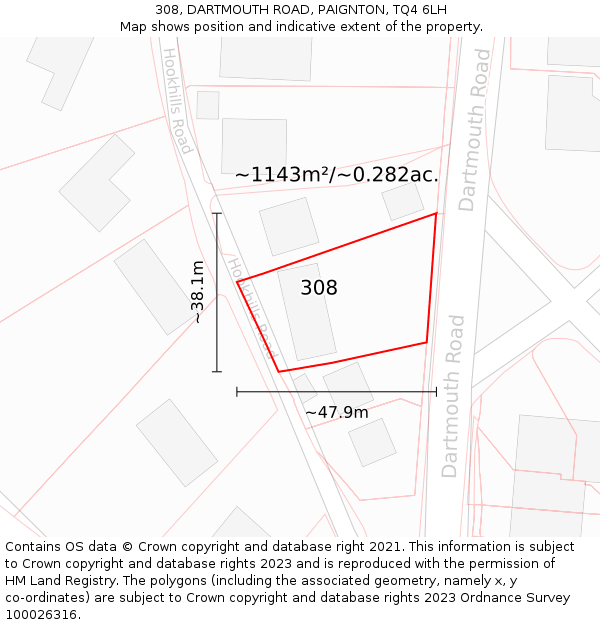 308, DARTMOUTH ROAD, PAIGNTON, TQ4 6LH: Plot and title map