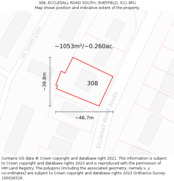 308, ECCLESALL ROAD SOUTH, SHEFFIELD, S11 9PU: Plot and title map