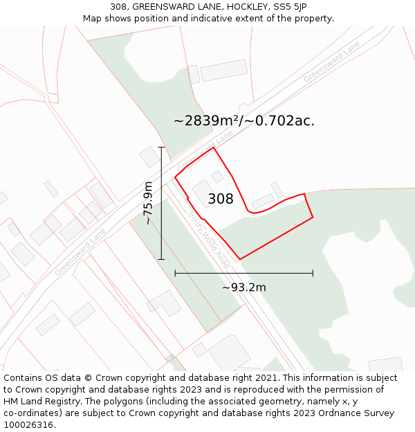 308, GREENSWARD LANE, HOCKLEY, SS5 5JP: Plot and title map