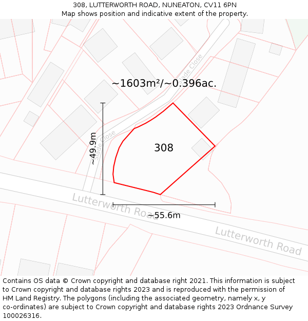 308, LUTTERWORTH ROAD, NUNEATON, CV11 6PN: Plot and title map