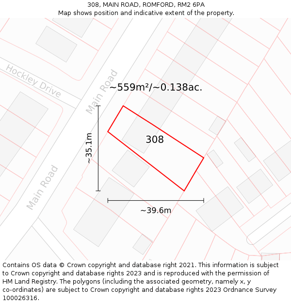 308, MAIN ROAD, ROMFORD, RM2 6PA: Plot and title map
