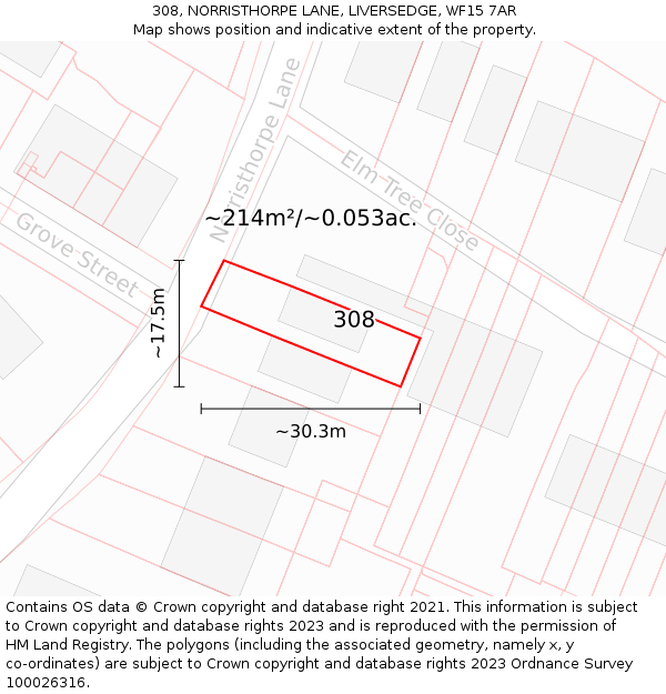 308, NORRISTHORPE LANE, LIVERSEDGE, WF15 7AR: Plot and title map