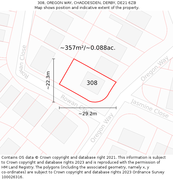 308, OREGON WAY, CHADDESDEN, DERBY, DE21 6ZB: Plot and title map