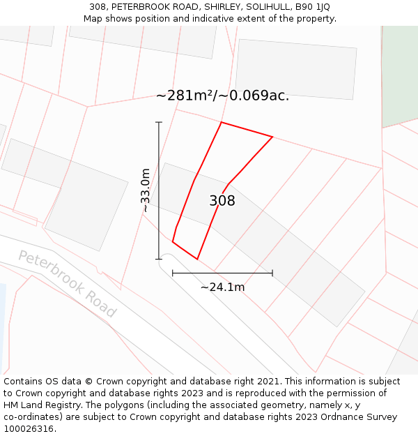 308, PETERBROOK ROAD, SHIRLEY, SOLIHULL, B90 1JQ: Plot and title map