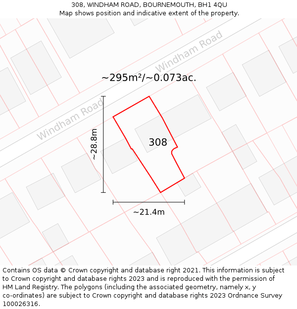 308, WINDHAM ROAD, BOURNEMOUTH, BH1 4QU: Plot and title map
