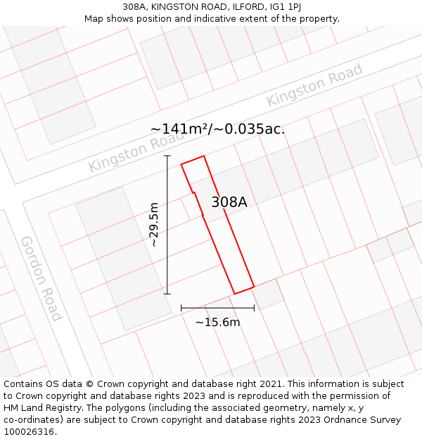 308A, KINGSTON ROAD, ILFORD, IG1 1PJ: Plot and title map