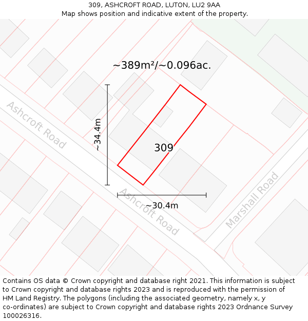 309, ASHCROFT ROAD, LUTON, LU2 9AA: Plot and title map