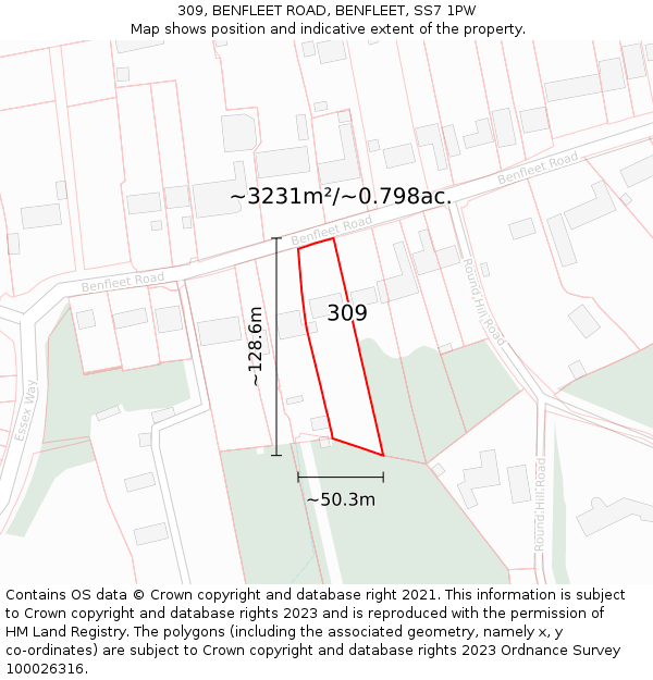 309, BENFLEET ROAD, BENFLEET, SS7 1PW: Plot and title map